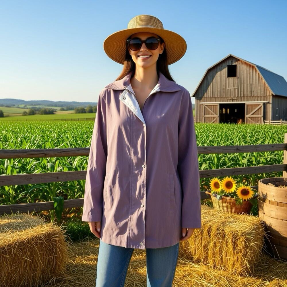 LarryLevine Sport Chores Coat Barn Jacket Windbreaker Women M FullZip/Snap Retro